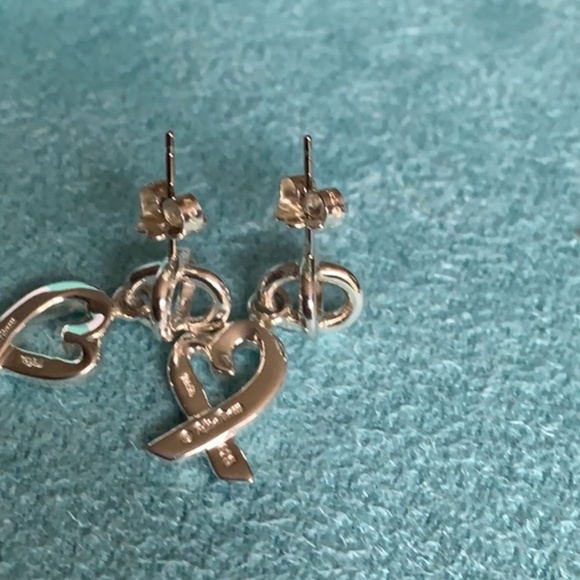💯Auth *Tiffany & Co* Silver *Open Heart* Paloma Drop Earrings - Picture 4 of 4